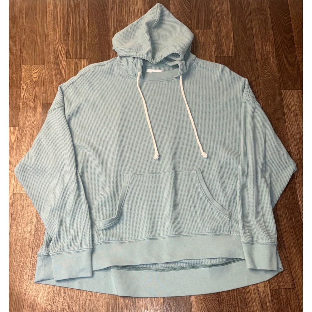 Aerie Waffle Knit Hoodie Light Blue Oversized Thermal Pullover Large 9047500262